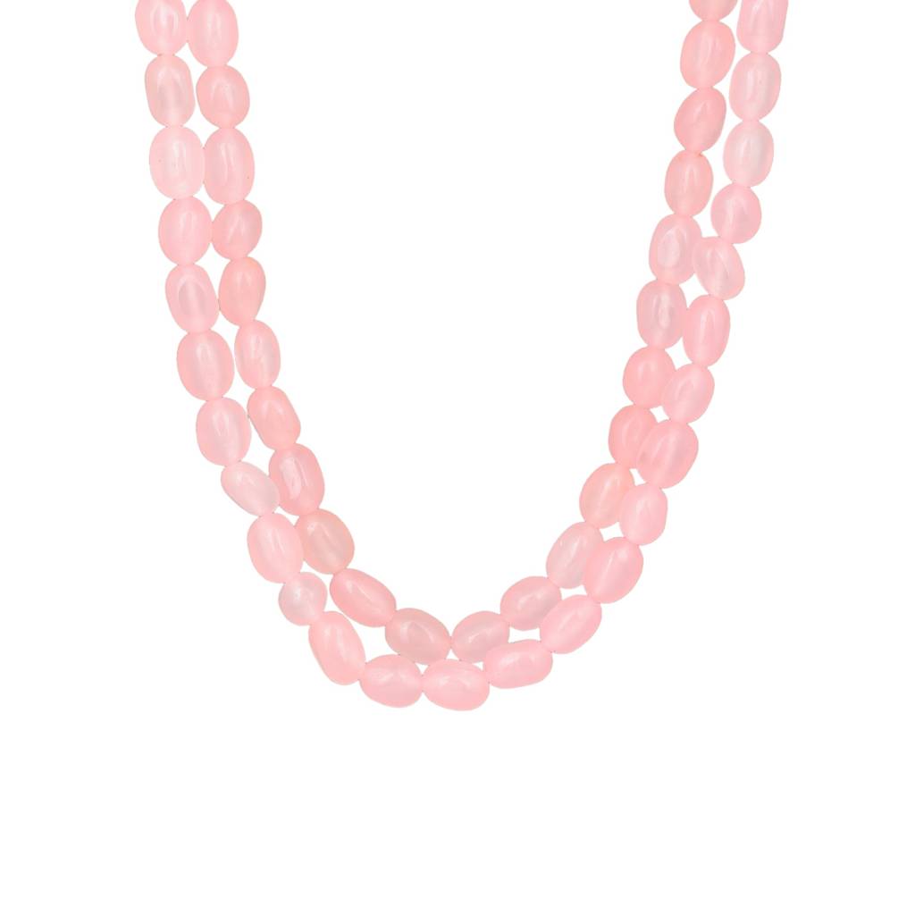 Estele Rhodium Plated Sparkling Double Layered Necklace With Mint Pink Beads For Girls/Women : 10183-IR-MPNK