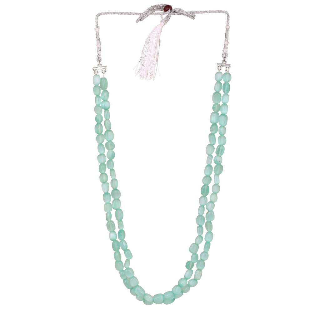 Estele Rhodium Plated Swanky Double Layered Necklace With Mint Green Beads For Girls And Women : 10184-IR-MGNK