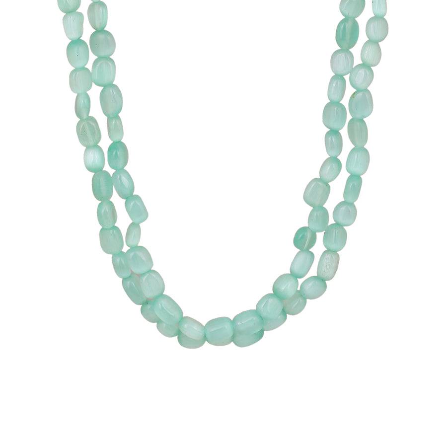 Estele Rhodium Plated Swanky Double Layered Necklace With Mint Green Beads For Girls And Women : 10184-IR-MGNK