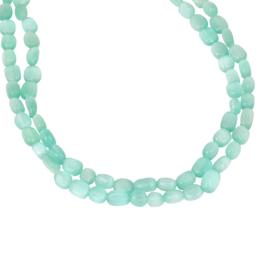 Estele Rhodium Plated Swanky Double Layered Necklace With Mint Green Beads For Girls And Women : 10184-IR-MGNK