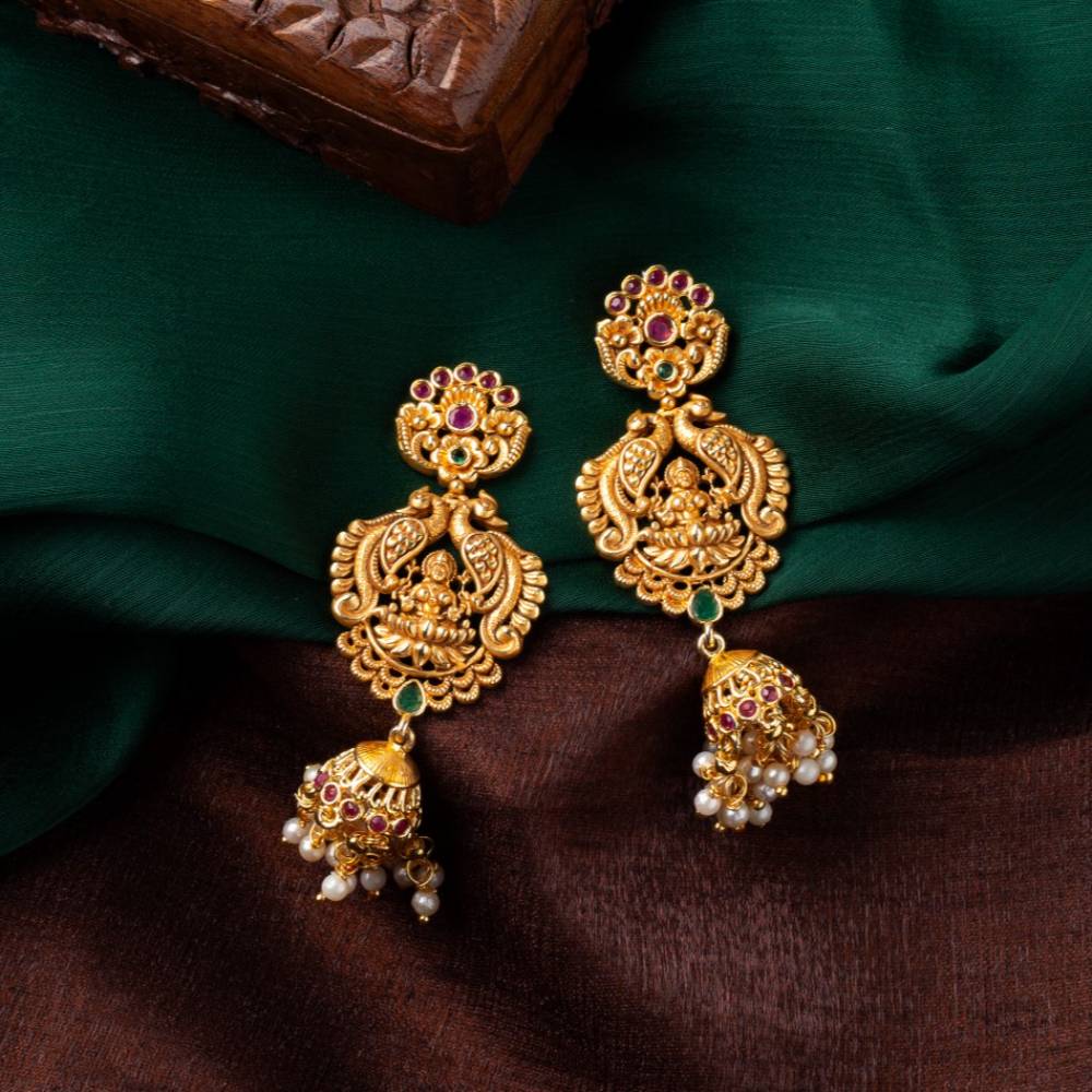 Estele Gold Plated Cz Divine Lakshmi Ji Bridal Necklace Set With Pearls For Women : AD-579-IGNKER