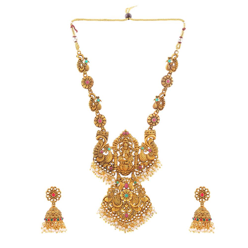 Estele Gold Plated Auspicious Temple Styled Bridal Necklace Set Combo For Women : 10090-IG-COMNKER
