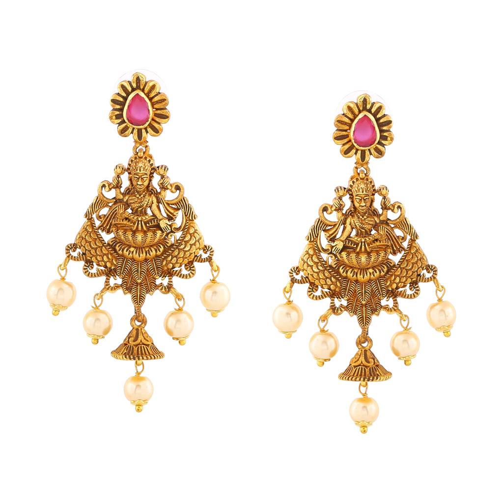 Estele Gold Plated Sacred Laxmi Ji Bridal Necklace Set Combo With Pearls For Women : AD-611-IGNKER