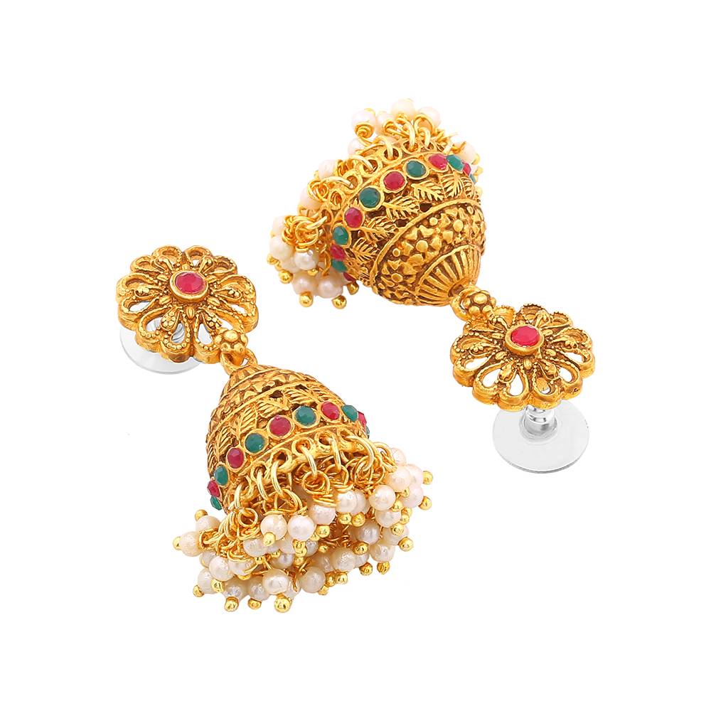 Estele Gold Plated Auspicious Temple Styled Bridal Necklace Set Combo For Women : 10090-IG-COMNKER