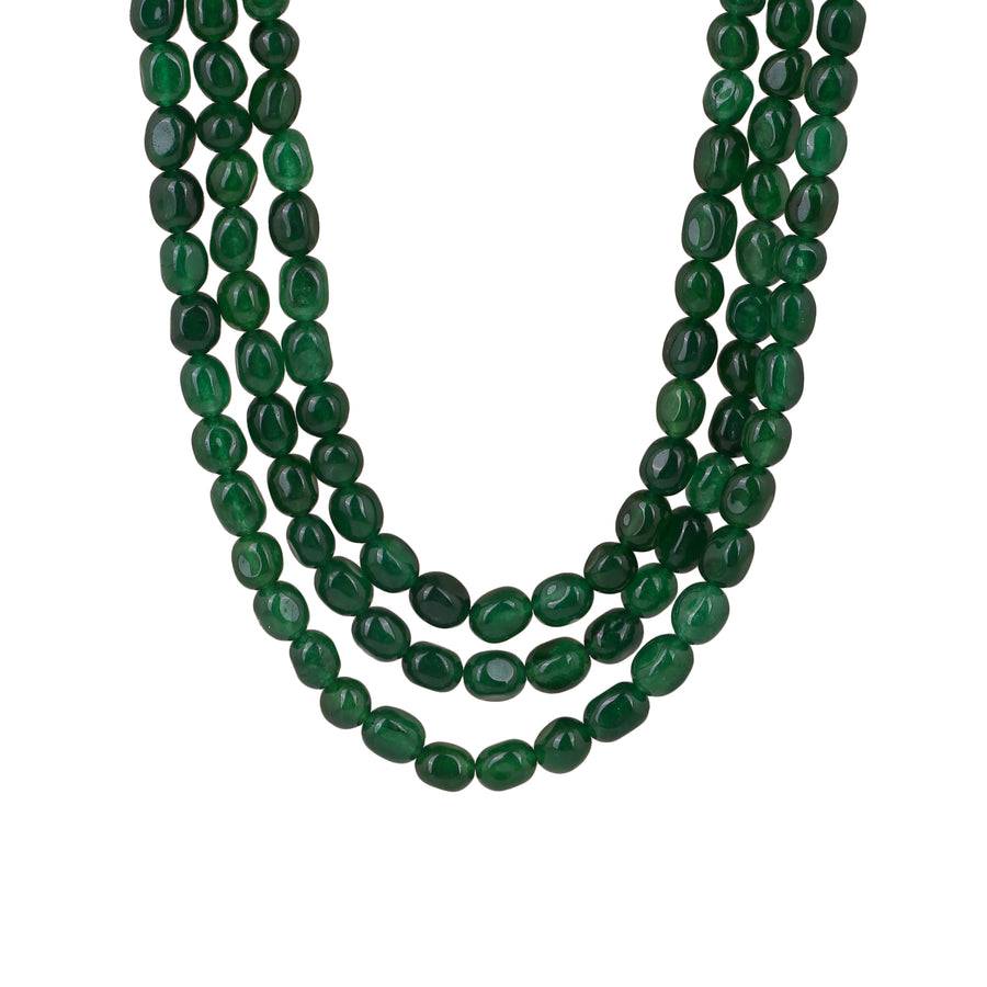 Estele Rhodium Plated Sparkling Designer Three Layered Necklace With Green Beads For Women : 10182-IR-GNNK