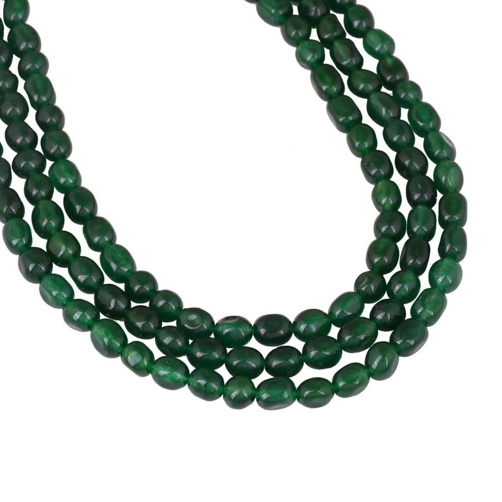 Estele Rhodium Plated Sparkling Designer Three Layered Necklace With Green Beads For Women : 10182-IR-GNNK