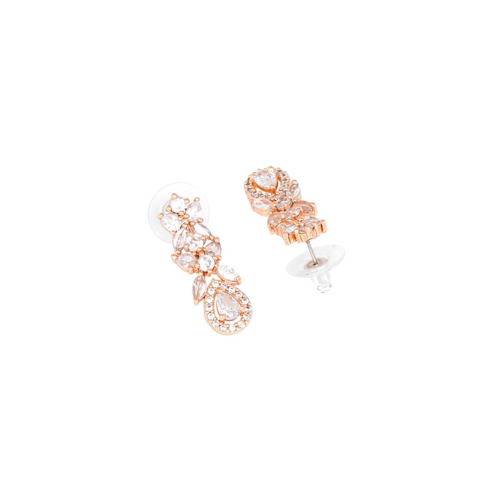 Estele Rose Gold Plated Cz Scintillating Drop Earrings With White Stones For Girls And Women : AD-717-RG-WEERER