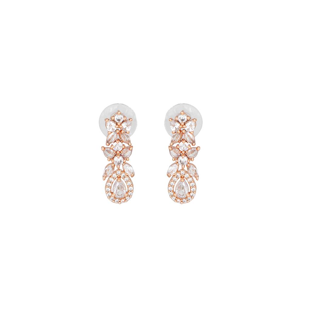 Estele Rose Gold Plated Cz Scintillating Drop Earrings With White Stones For Girls And Women : AD-717-RG-WEERER