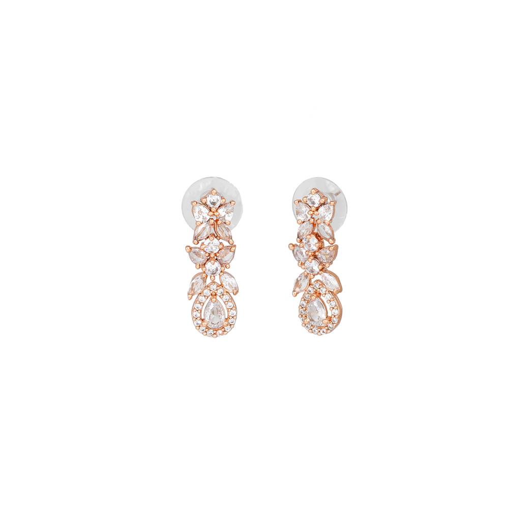 Estele Rose Gold Plated Cz Scintillating Drop Earrings With White Stones For Girls And Women : AD-717-RG-WEERER