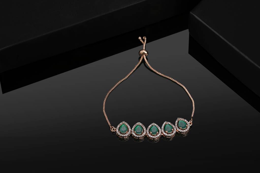 Estele Rose Gold Plated Cz Precious Pears Bracelet With Emerald For Women : AD-045-RG-GNBR