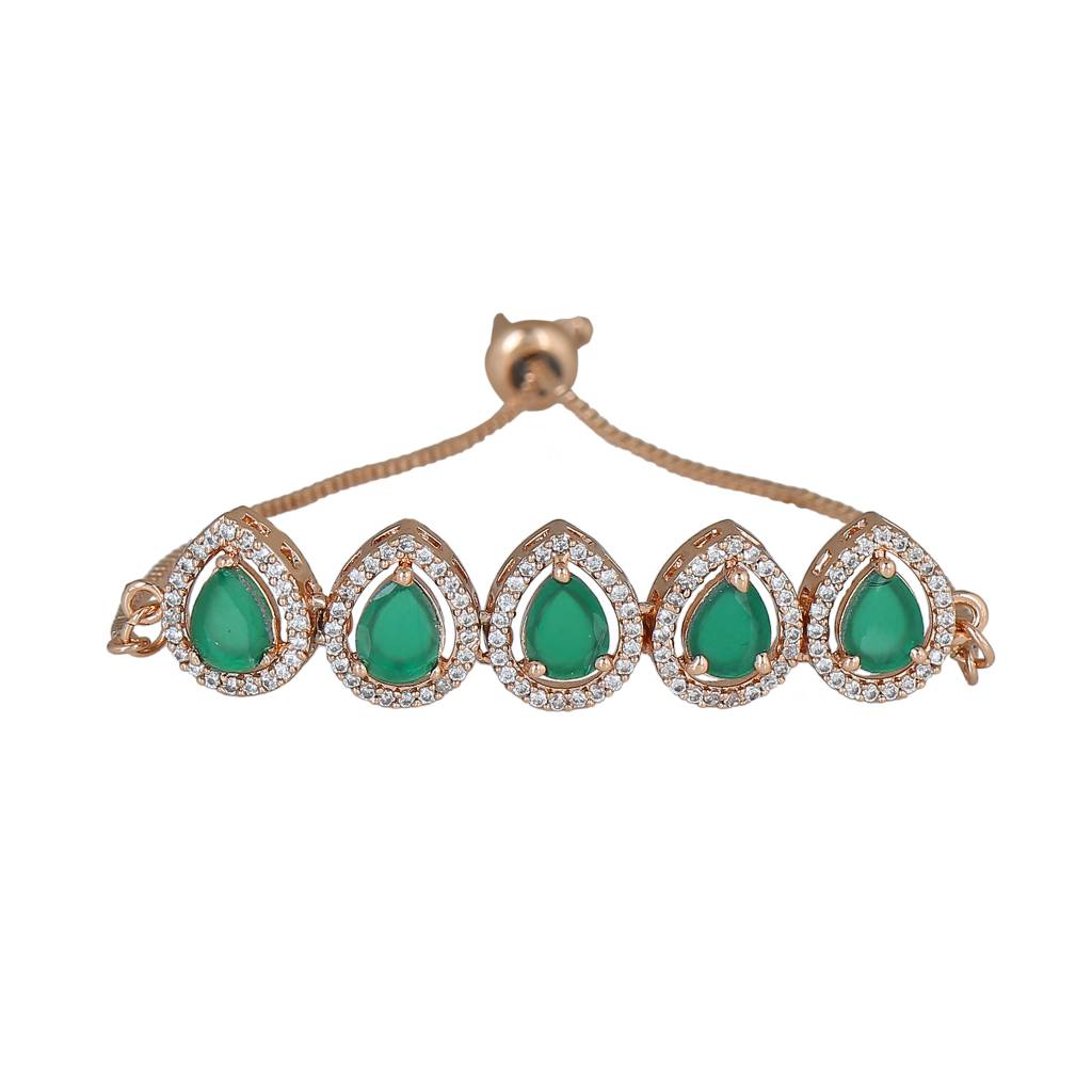 Estele Rose Gold Plated Cz Precious Pears Bracelet With Emerald For Women : AD-045-RG-GNBR
