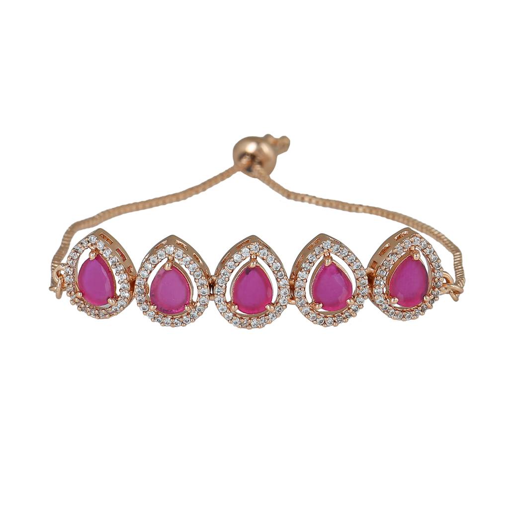 Estele Rose Gold Plated Cz Precious Pears Bracelet With Ruby Stones For Women : AD-045-RG-RBBR