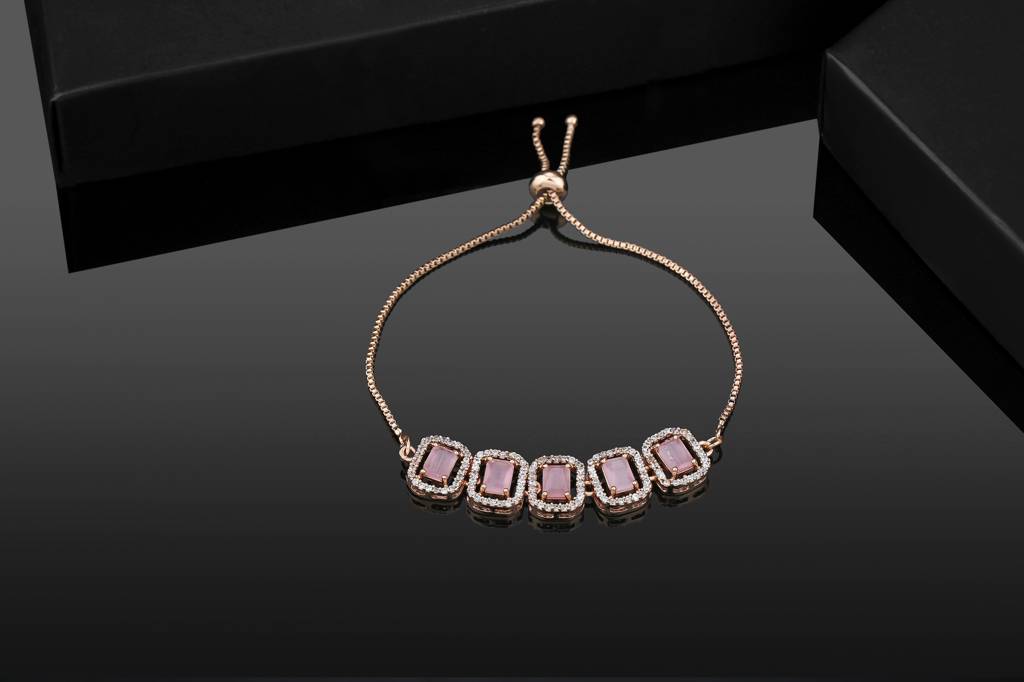 Estele Elegant Rose Gold-Plated Bracelet With Pink Cz For Women : AD-047-RG-MPBR