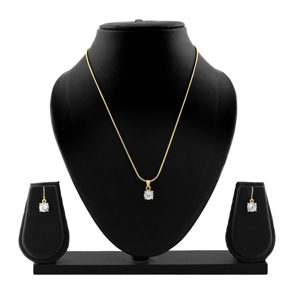 Estele Gold Plated Square Designer Solitaire Pendant Set For Women : 6114NKER