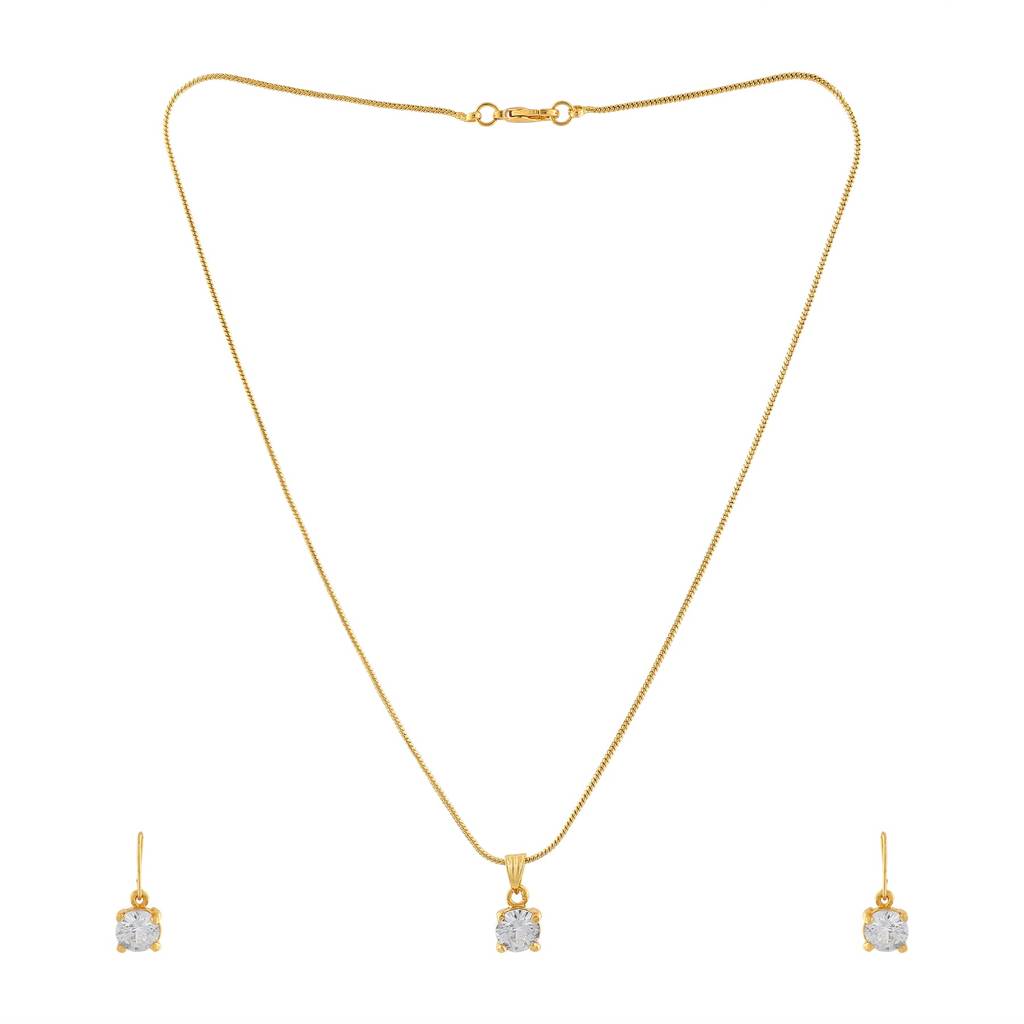 Estele Gold Plated Square Designer Solitaire Pendant Set For Women : 6114NKER