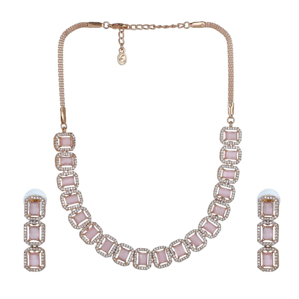 Estele Gorgeous Rose Gold-Plated Necklace Set With Pink Brass For Women : AD-679-RG-MPNKER