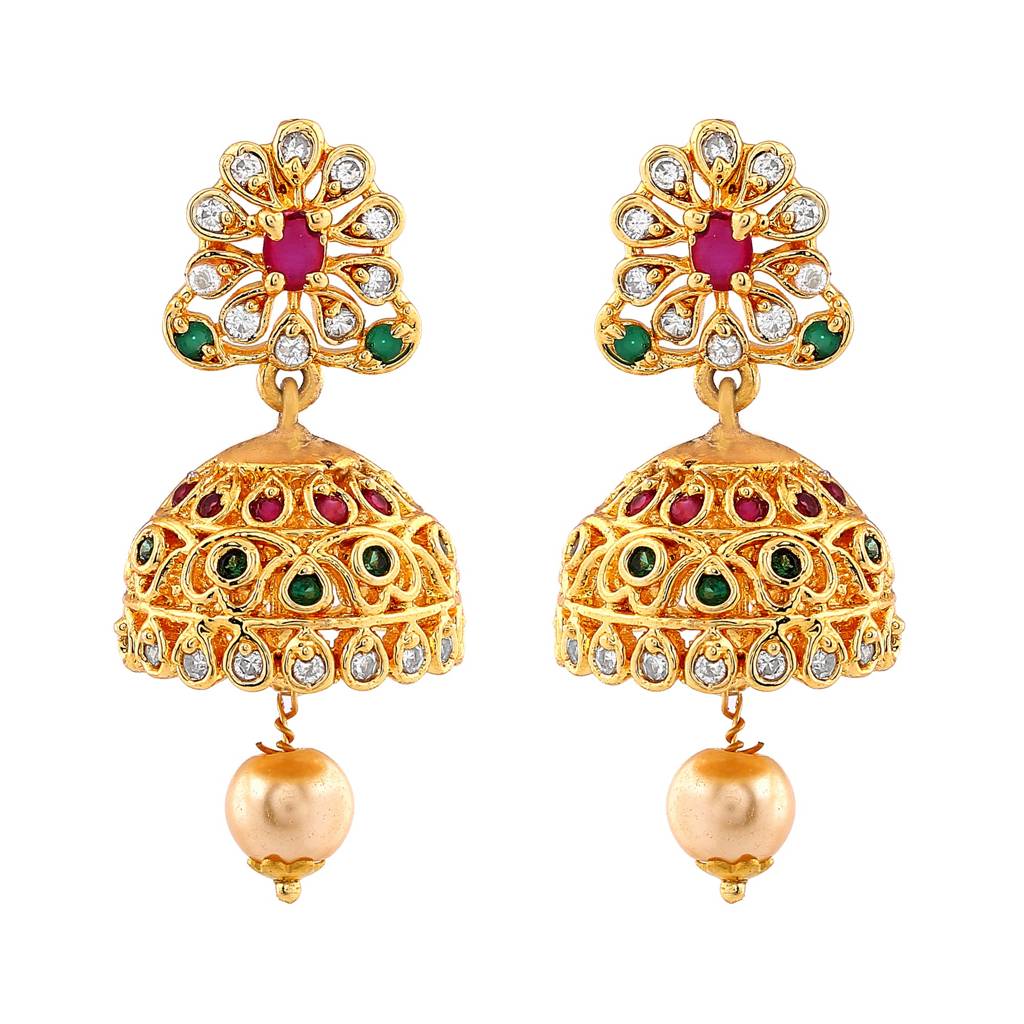 Estele Gold Plated Cz Dazzling Bridal Choker Necklace Set With Pearls For Women (Set Of 2) : AD-543-IGNKER