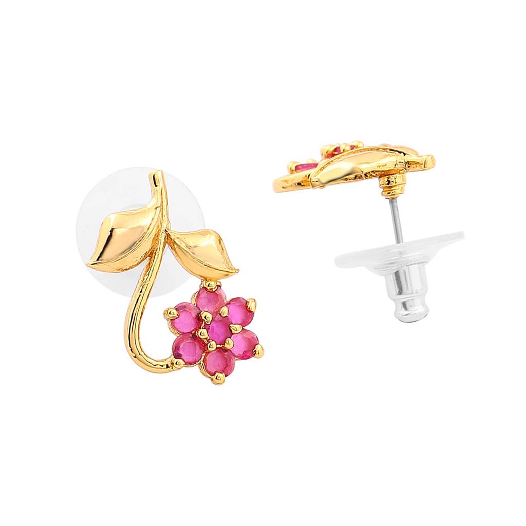 Estele Gold Plated Traditional Flower Designer Jewellery Set With Ruby Stones For Women : AD-405NKER