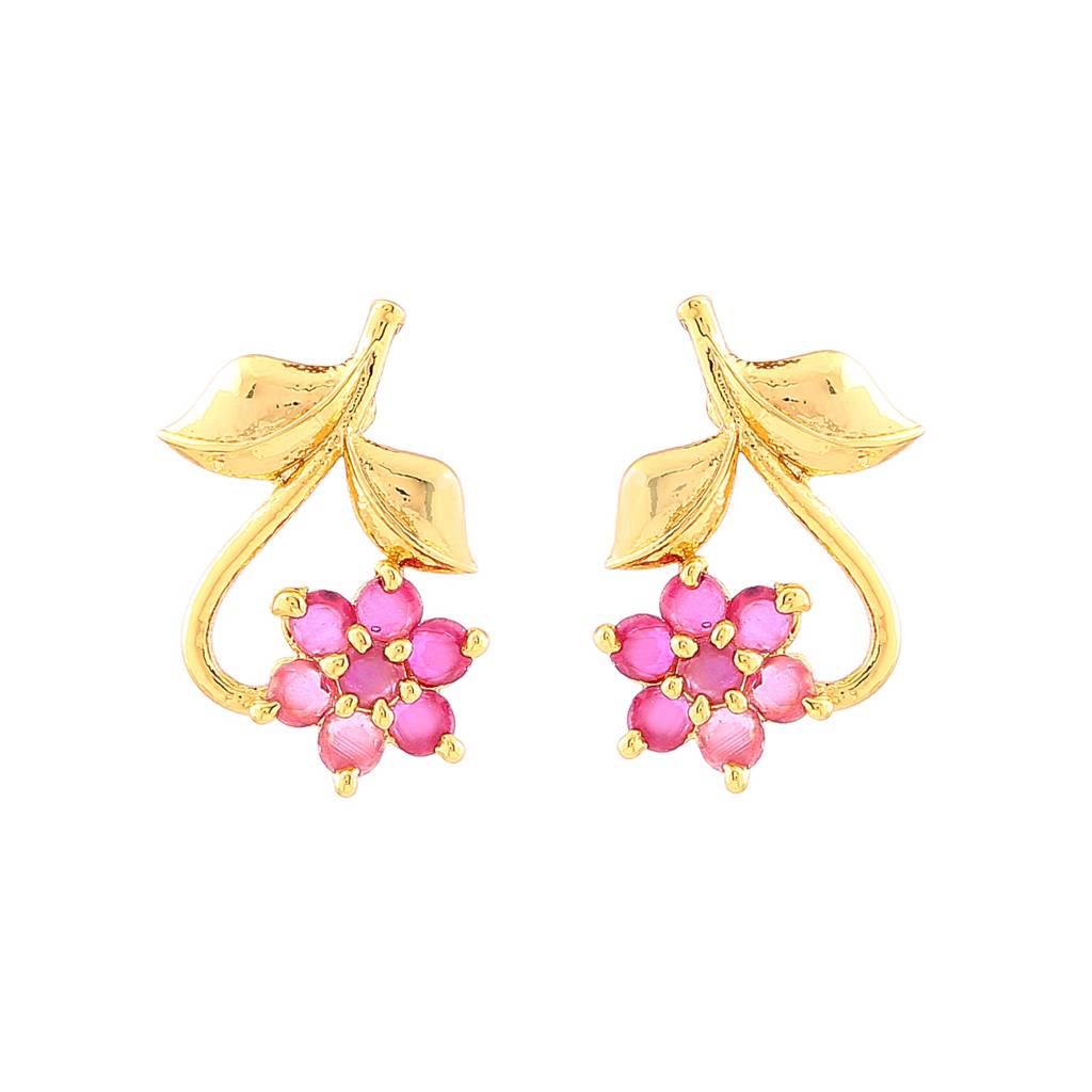 Estele Gold Plated Traditional Flower Designer Jewellery Set With Ruby Stones For Women : AD-405NKER