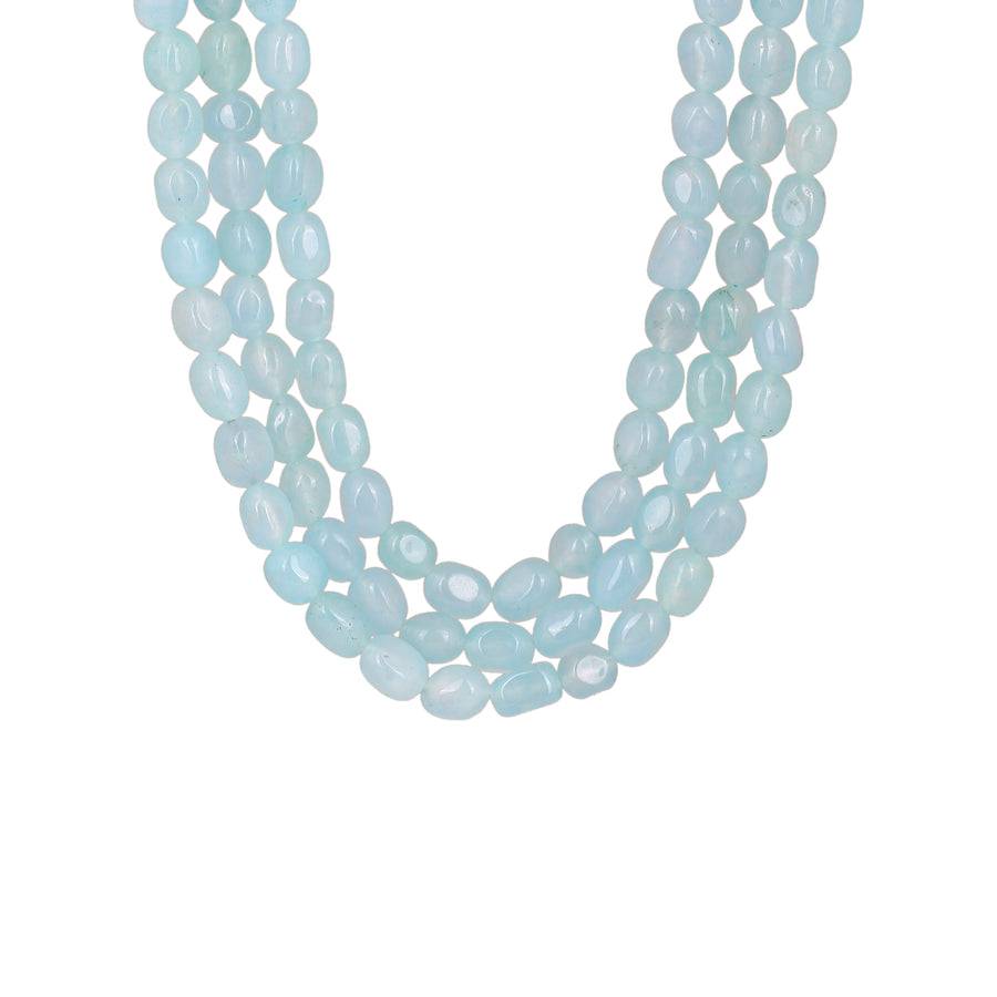 Estele Rhodium Plated Magnificent Designer Three Layered Necklace With Mint Blue Beads For Girls And Women : 10180-IR-MBNK