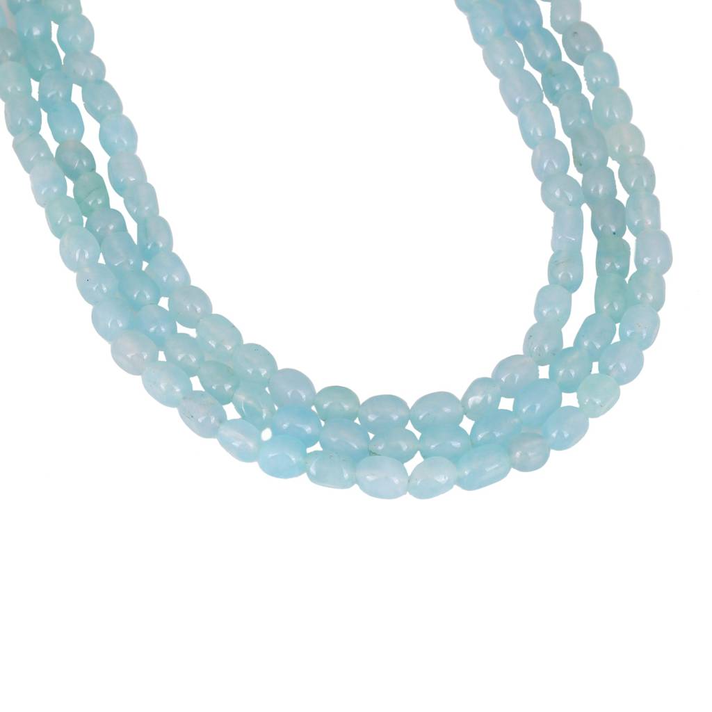 Estele Rhodium Plated Magnificent Designer Three Layered Necklace With Mint Blue Beads For Girls And Women : 10180-IR-MBNK