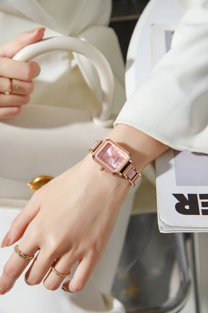 Giordano Classic Rectangular Dial Watch For Women With Crystal Markers And Dual Tone Stainless Steel Strap : GZ-60101-22