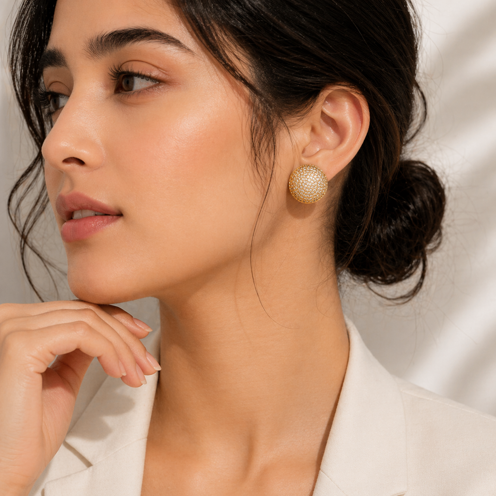 Radiant Pave Dome Earrings : Le247