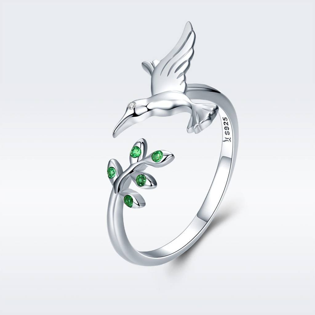 Silver Emerald Bird Ring For Women : ZLR-1080