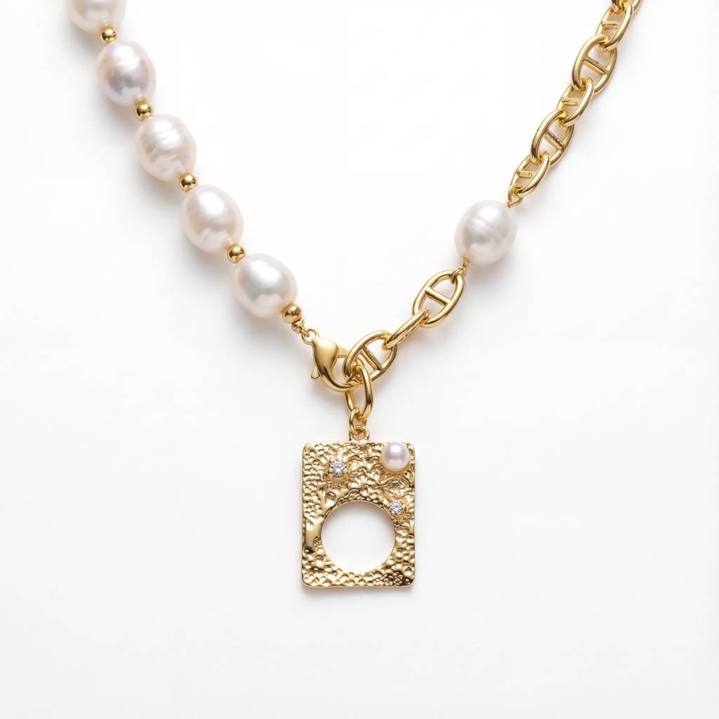 Korean Pearl And Anchor Link Necklace : YUFSNL252