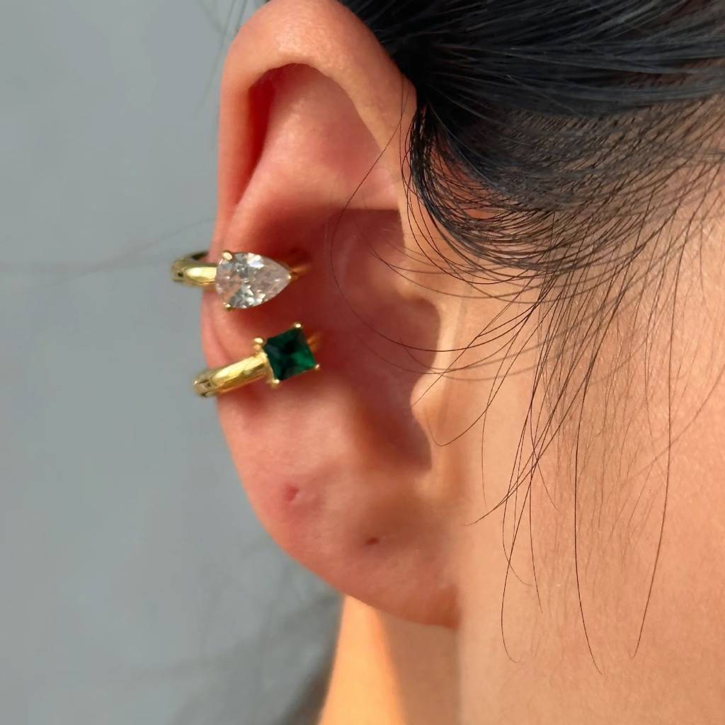 18Kt Gold Plated Tear Drop Zircon Thick Cuff Earrings, Rhea (No Piercing Required) : INRHEA