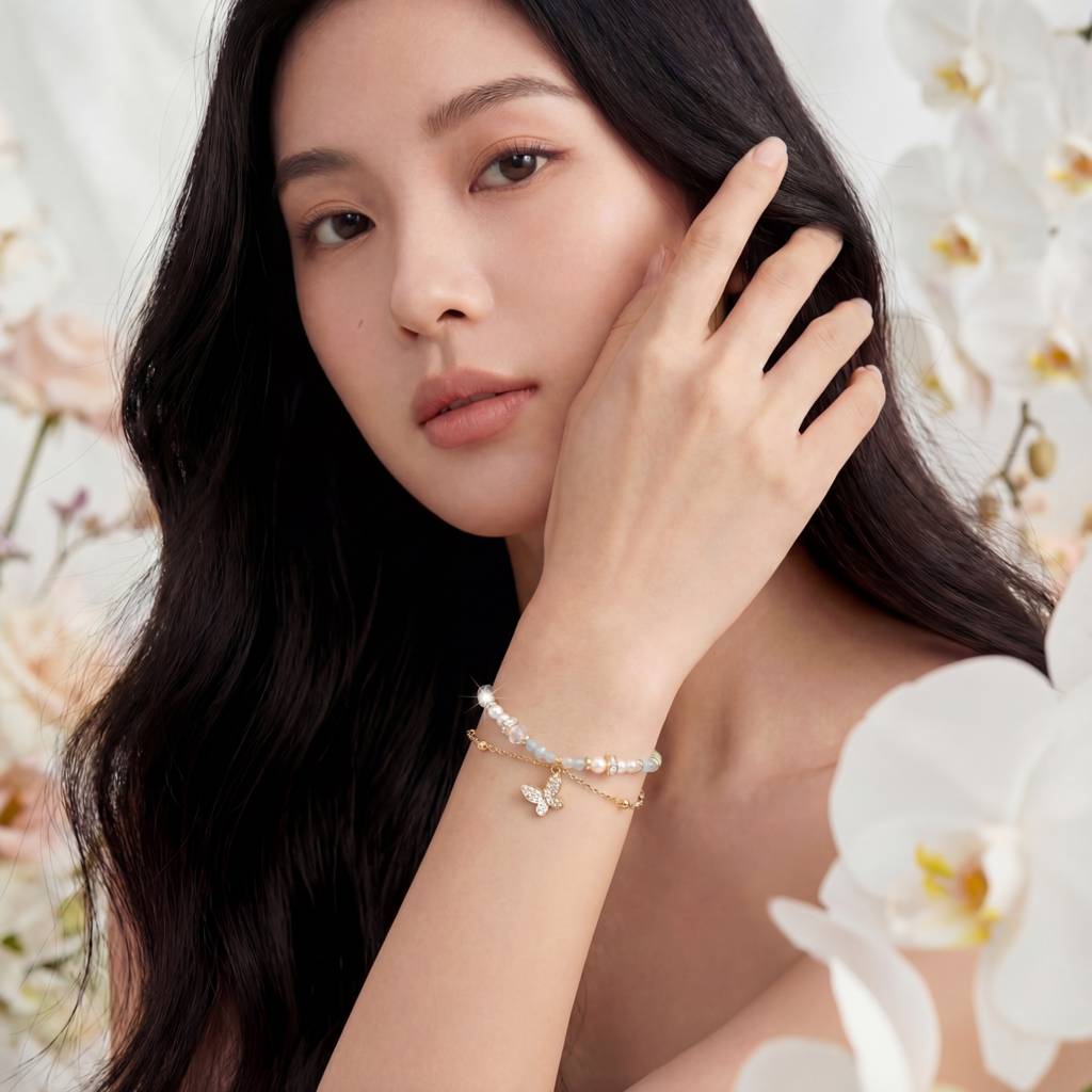 Korean Azure Butterfly Multi-Strand Charm Bracelet : YUFSBR203