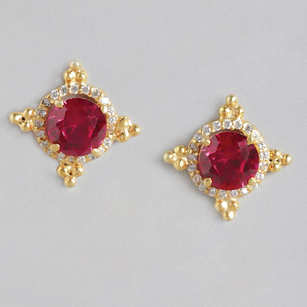 92.5 Silver Red Kundan Chakra Stud Earrings : U100SO004MY043