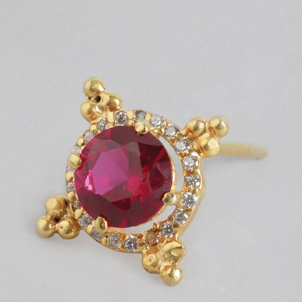 92.5 Silver Red Kundan Chakra Stud Earrings : 92.5 Silver Red Kundan Chakra Stud Earrings : U100SO004MY043