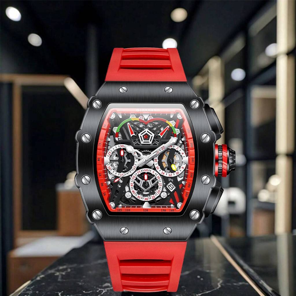 Giordano Multifunction Watch For Men With Day, Date, And 24-Hour Sub-Dial, Water Resistant Square Dial Unique De : GZ-50120-04