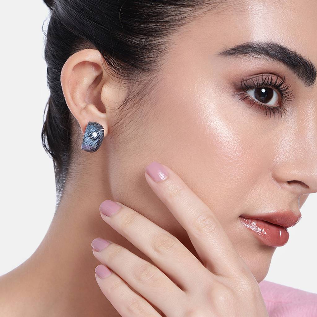 Estele Fashion Earrings For Women And Girls Latest Stylish Medium Metallic Half Hoop Earrings Party/Office Wear  : 800702-BLER