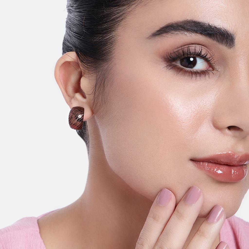 Estele Fashion Earrings For Women And Girls Latest Stylish Medium Metallic Half Hoop Earrings Party/Office Wear : 800702-BRNER