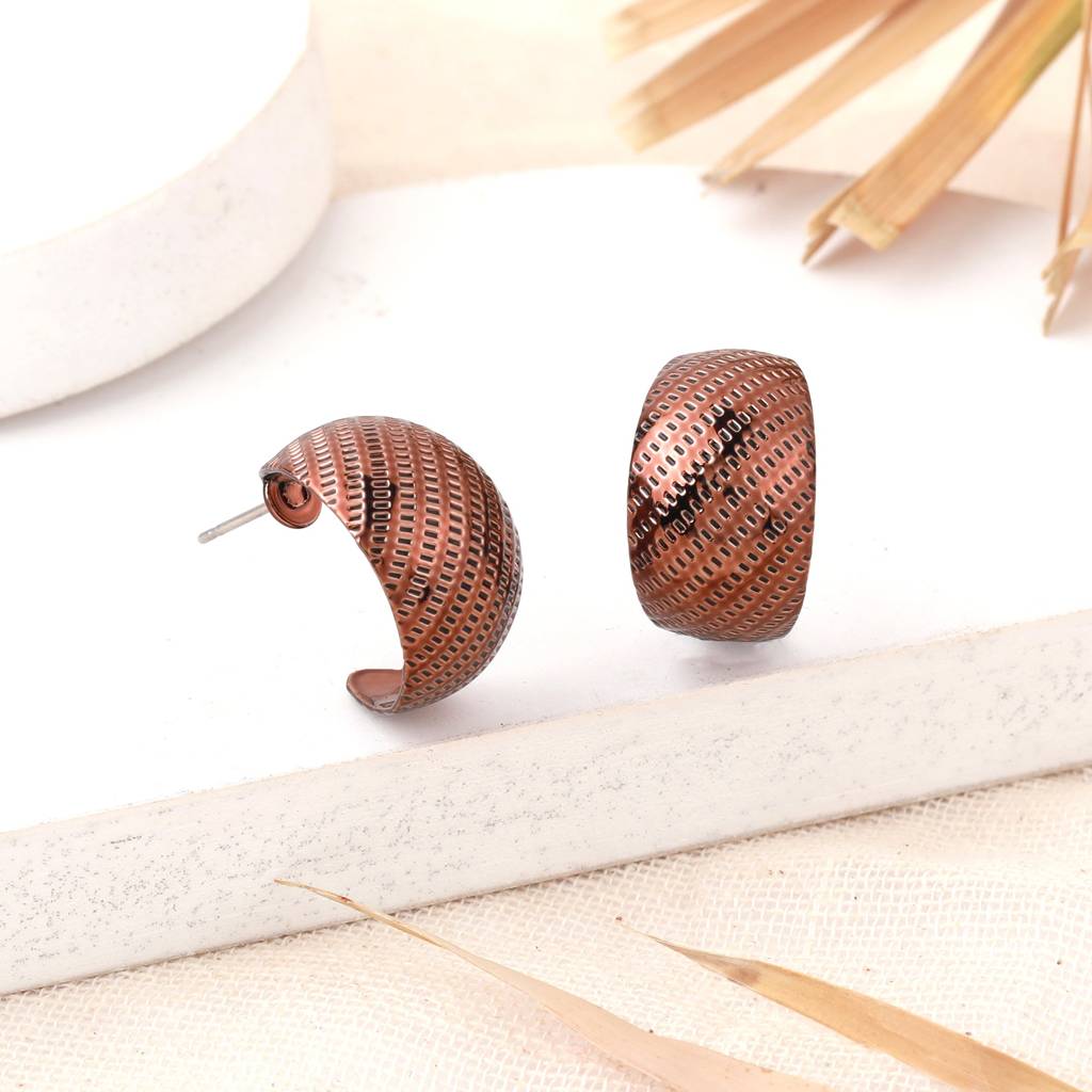 Estele Fashion Earrings For Women And Girls Latest Stylish Medium Metallic Half Hoop Earrings Party/Office Wear : 800702-BRNER