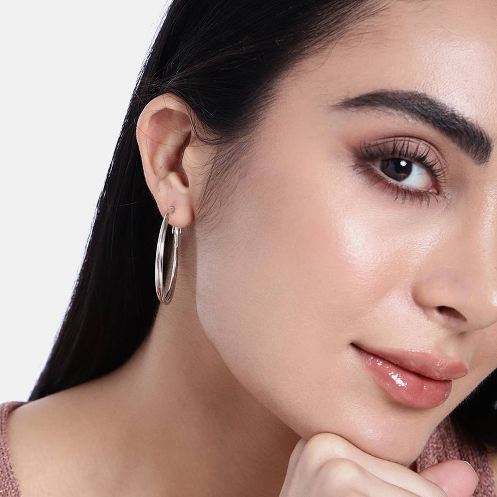 Estele Fashion Earrings For Women And Girls \ Latest Stylish Dual Circular/Double Circular Metallic Hoop Earring : 800713-IRER