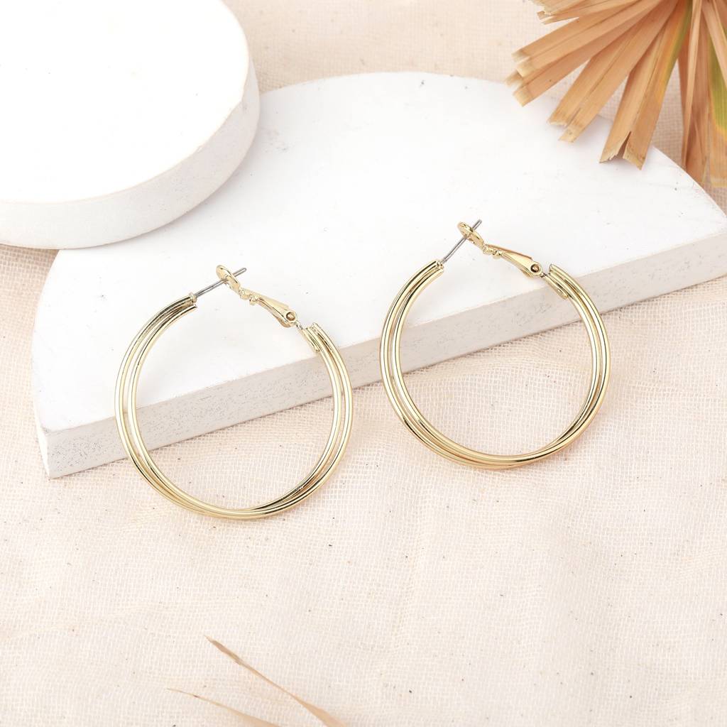 Estele Fashion Earrings For Women And Girls \ Latest Stylish Dual Circular/Double Circular Metallic Hoop Earring : 800713-YBER