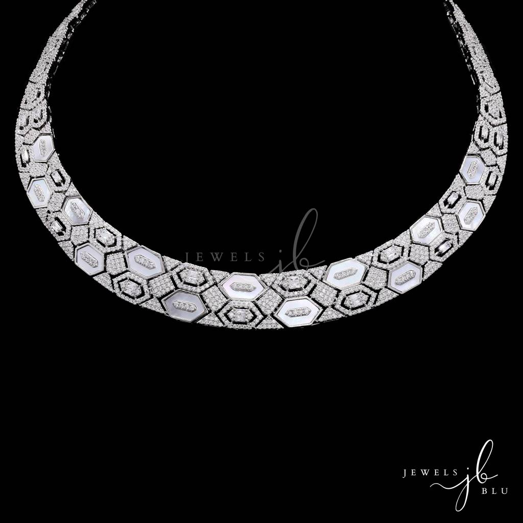 Premium Italian Setting Mother Of Pearl Rihana Necklace Set With Earrings : 800001