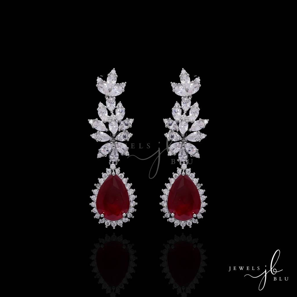 Premium Ruby And Marquise Diamond Beyonce Necklace Set With Earrings : 800002