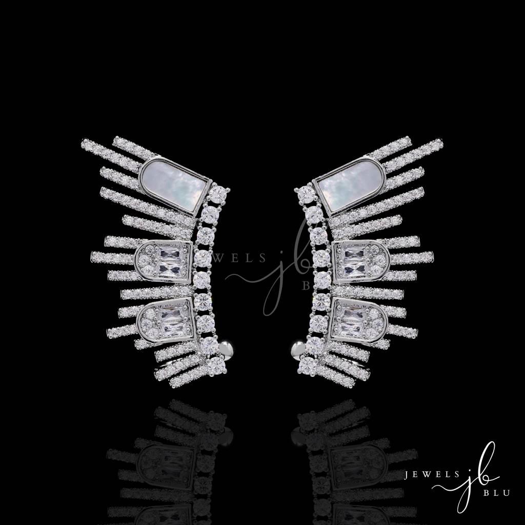 Premium Mother Of Pearl And American Diamond Jonita Cocktail Necklace Set With Earrings : 800004