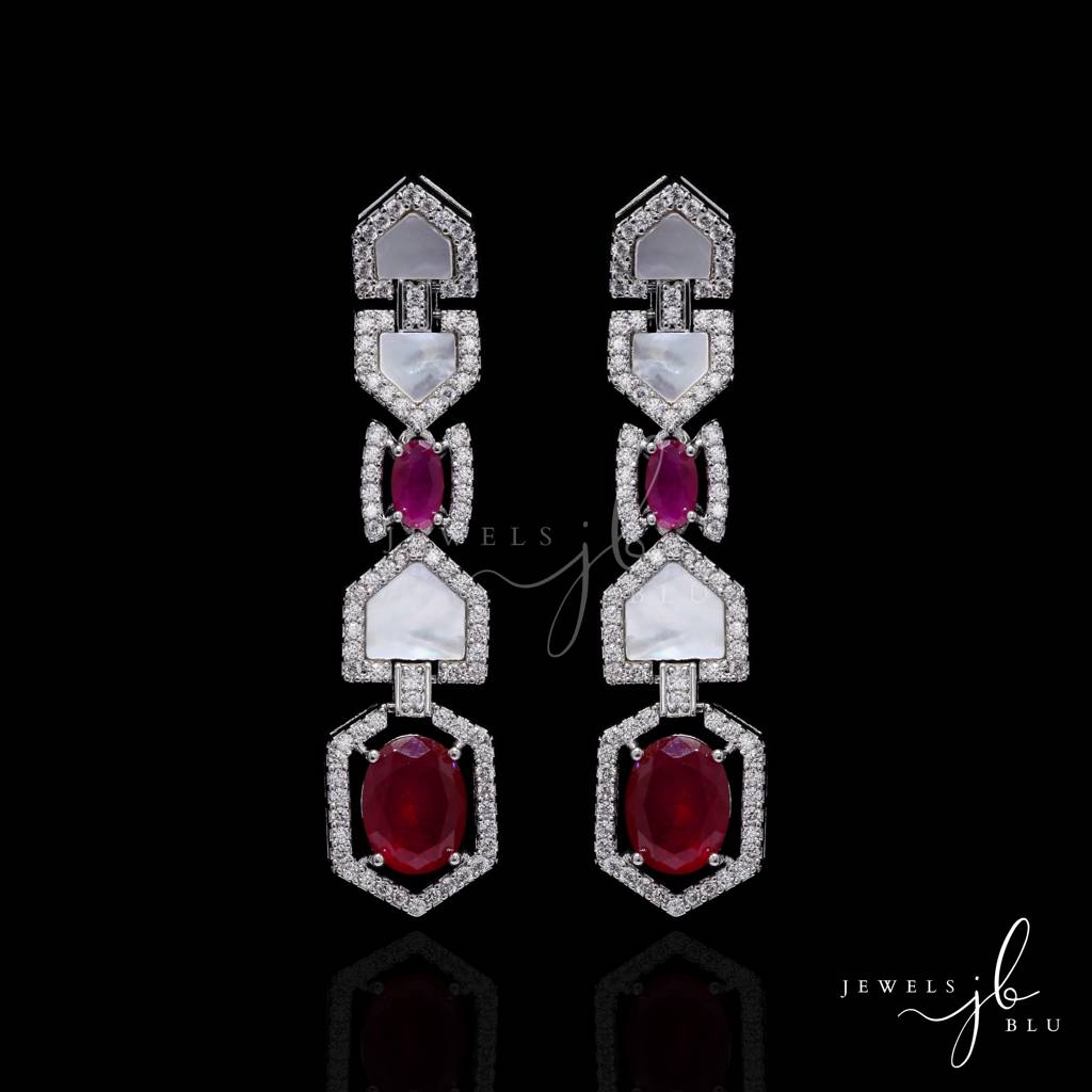 Premium Ruby And Mother Of Pearl Janice Necklace Set With Earrings : 800005