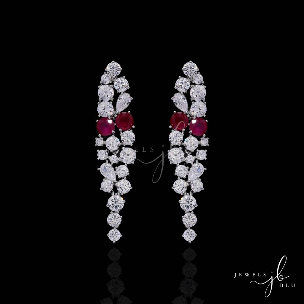 Premium Ruby And Solitaire Valetta Bridal Necklace Set With Earrings : 800011