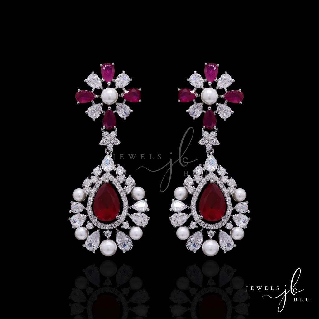 Premium Ruby Drop And Fresh Water Pearl Nytara Necklace Set With Earring : 800014