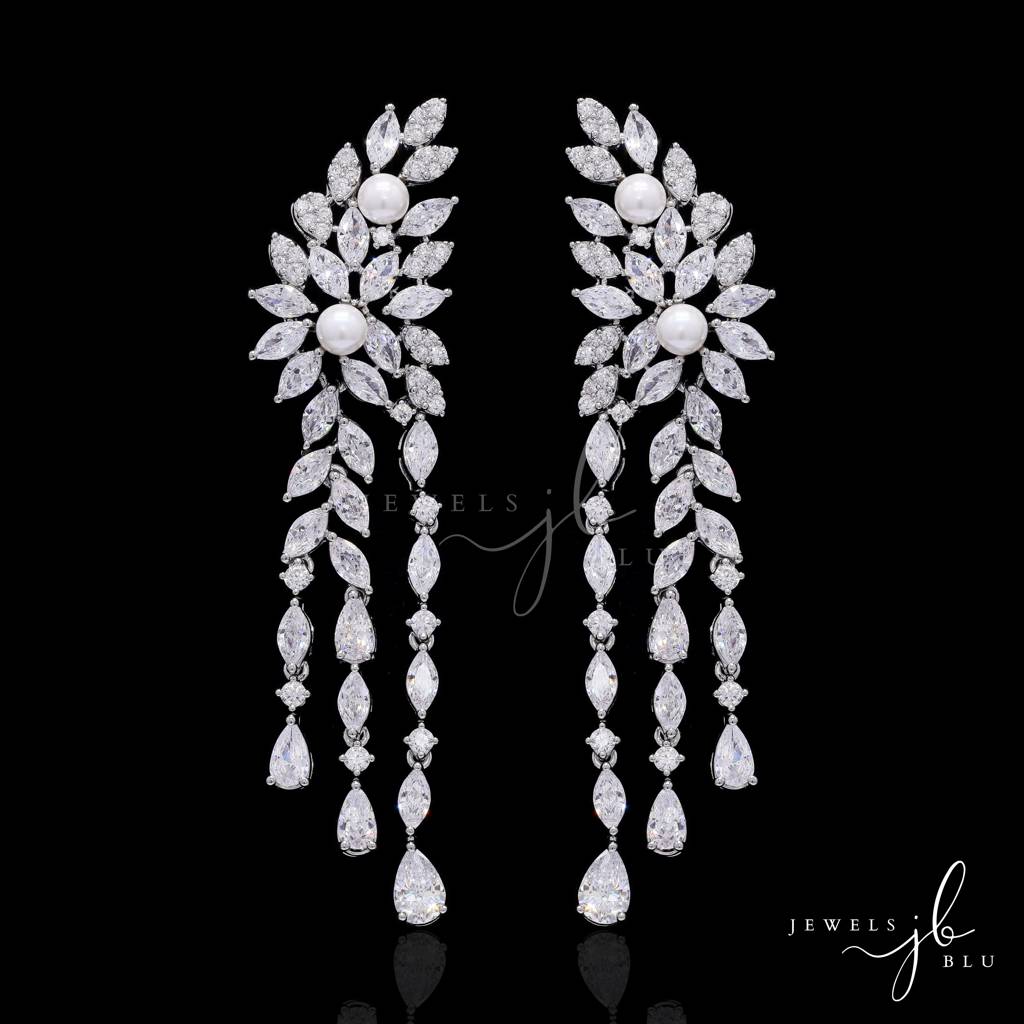 Fresh Water Pearl And Marquise Diamond Cocktail Necklace Set With Earrings : 800022