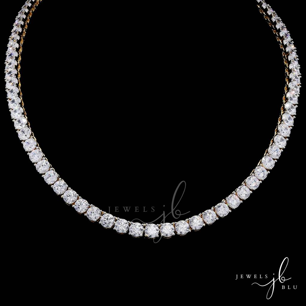 Premium 50 Pointer Gold Finish Solitaire Single Line Necklace Set With Earrings : 800024