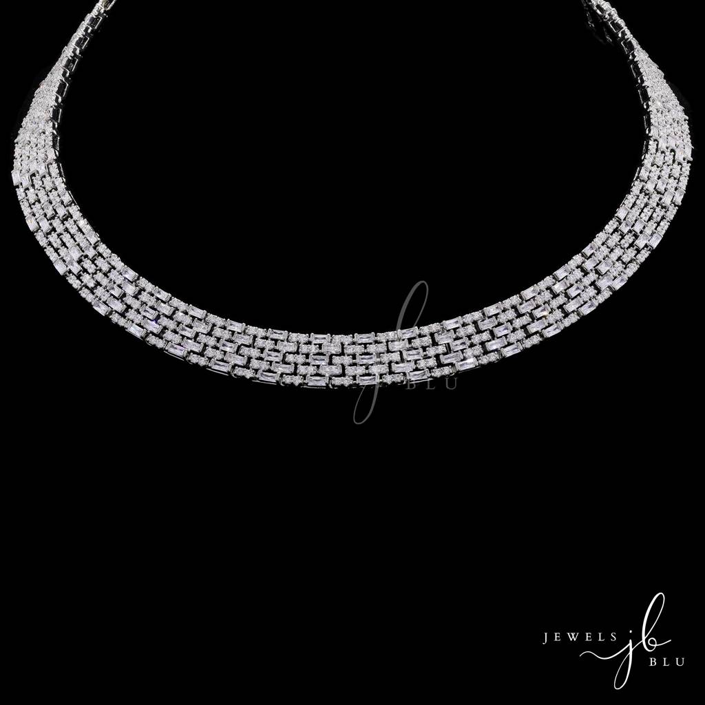 Premium Italian Baguette Setting Helina Festive Necklace Set With Earrings : 800028