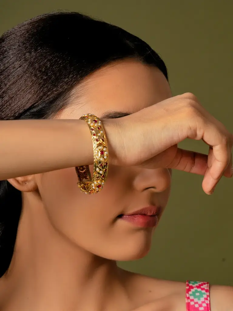 Gold Plated Ruby Jadau Bangle Pair : QJ184