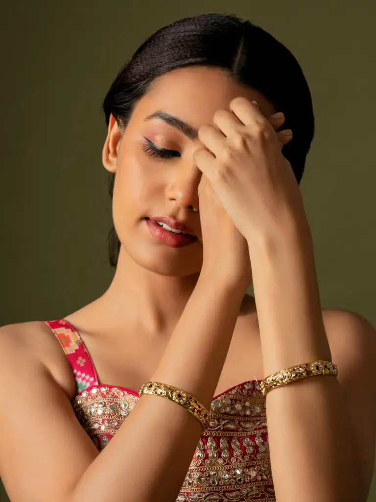 Gold Plated Ruby Jadau Bangle Pair : QJ184